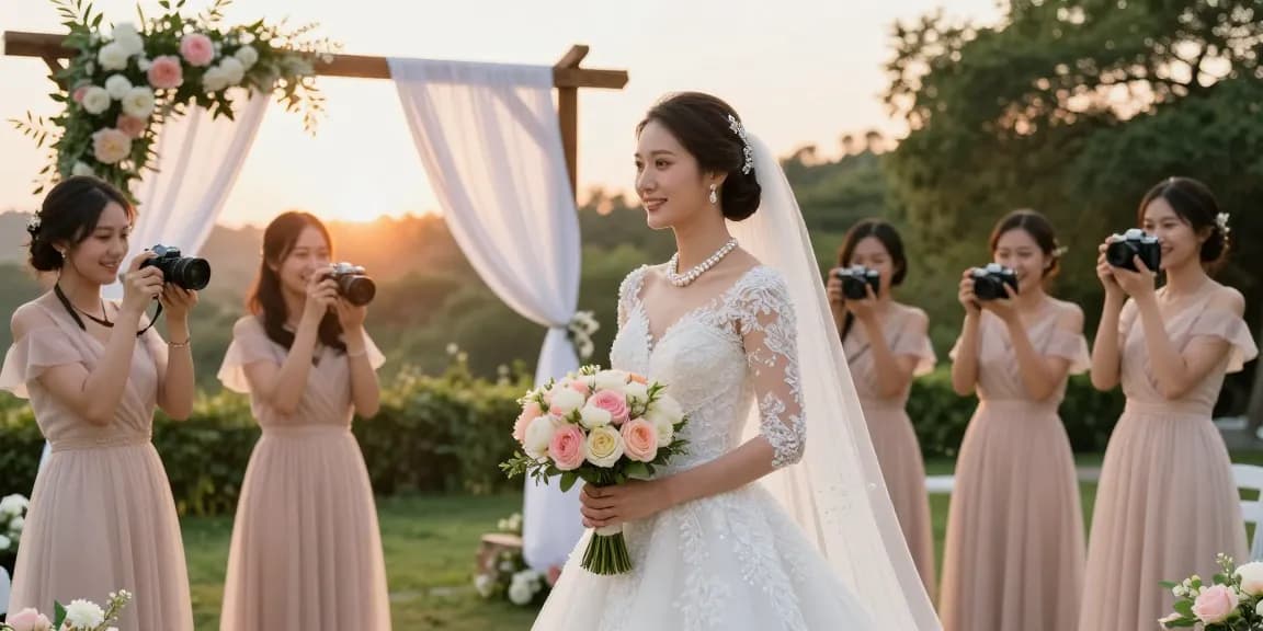 Beautiful bride showcasing bridal jewellery for wedding day in a romantic outdoor wedding scene.