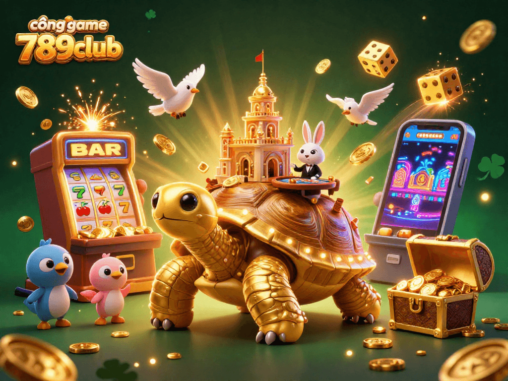 Experience the excitement at cổng game 789club with a dynamic casino scene bursting with golden coins.