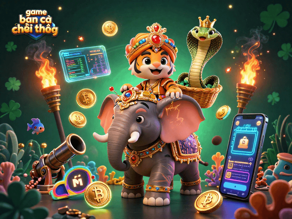 Engage in the game bắn cá đổi thưởng with a dynamic underwater scene and cryptocurrency elements.