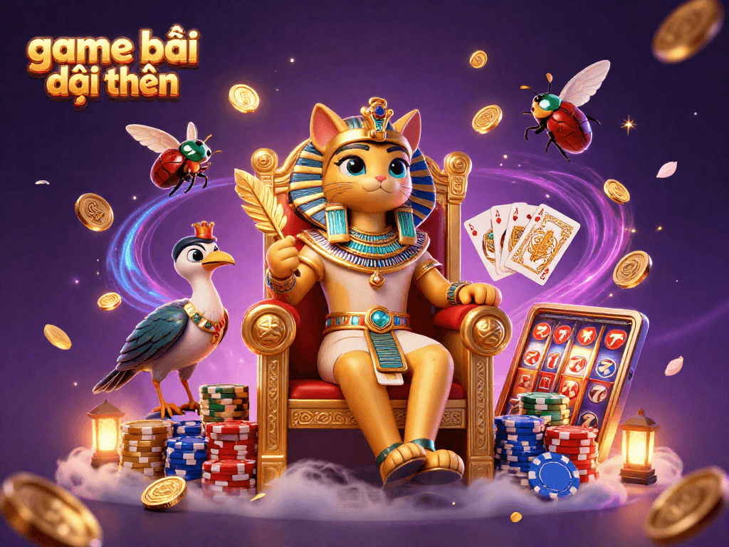 Experience game bài đổi thưởng magic with lavish pharaoh cat and eclectic casino elements