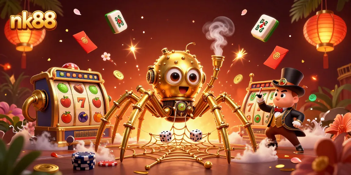 Engage with the fascinating world of nk88 as a golden spider weaves an intricate web of chance.