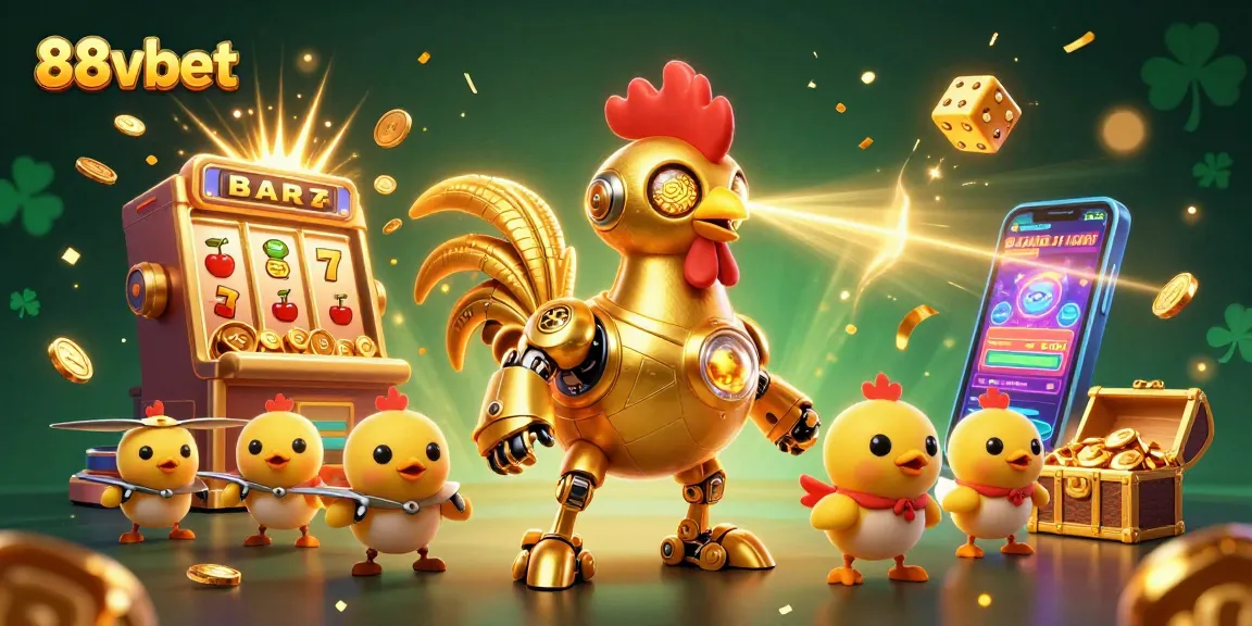 Join 88vbet's adventure in a dynamic 3D casino scene with vibrant gaming elements.