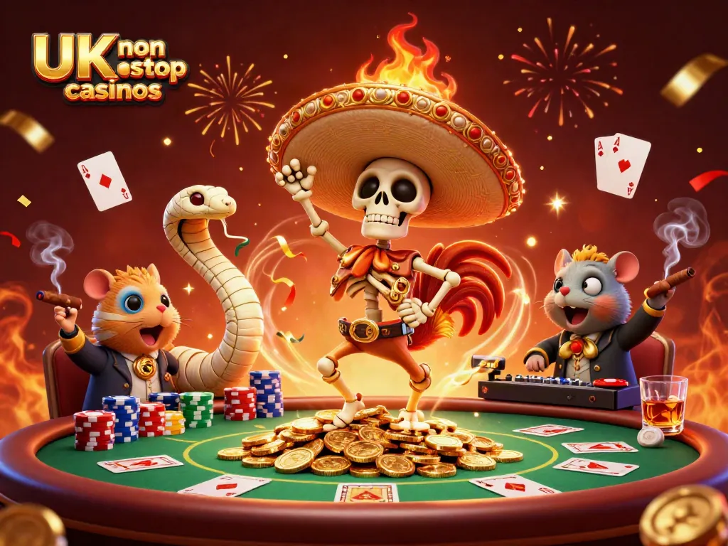 Experience the excitement of UK non gamstop casinos with our vibrant 3D illustration featuring lively characters and poker elements.