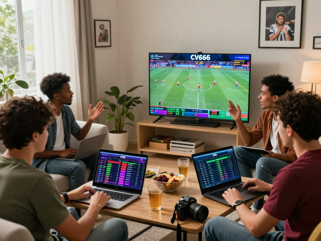Online betting excitement with CV666 in a lively living room.