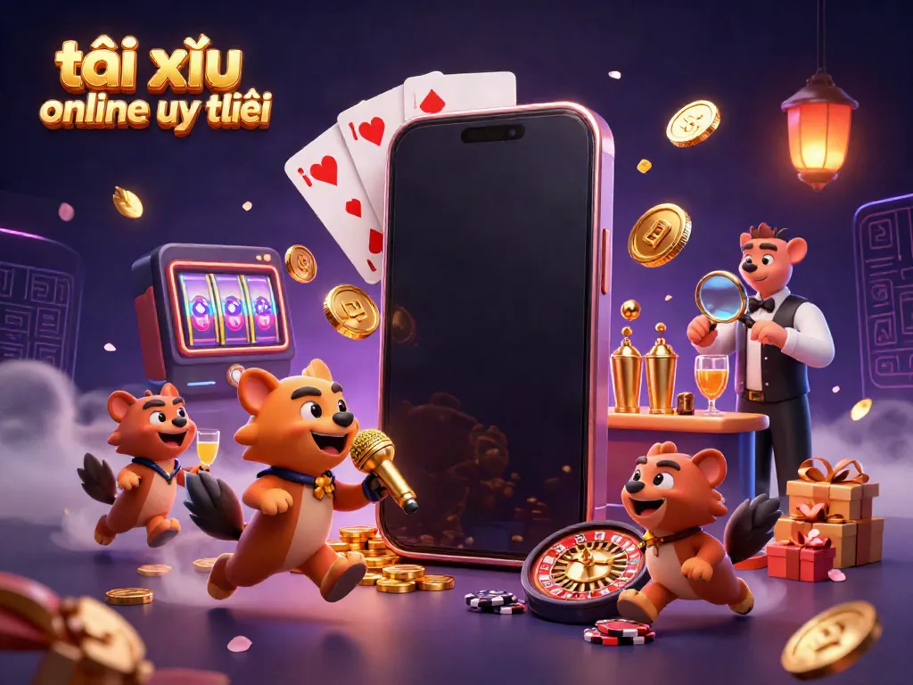 Engage in the excitement of tài xỉu online uy tín with a lively casino scene featuring cartoon hyenas.