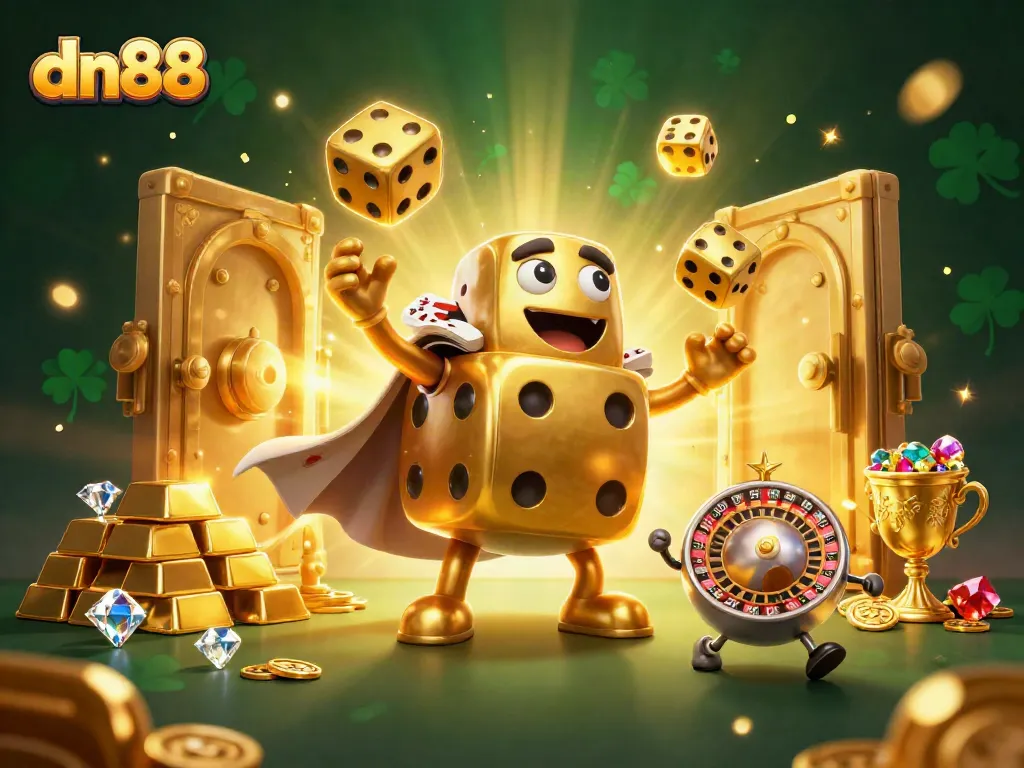 Experience thrilling wins with dn88 in a vibrant 3D casino scene full of excitement and luxury.