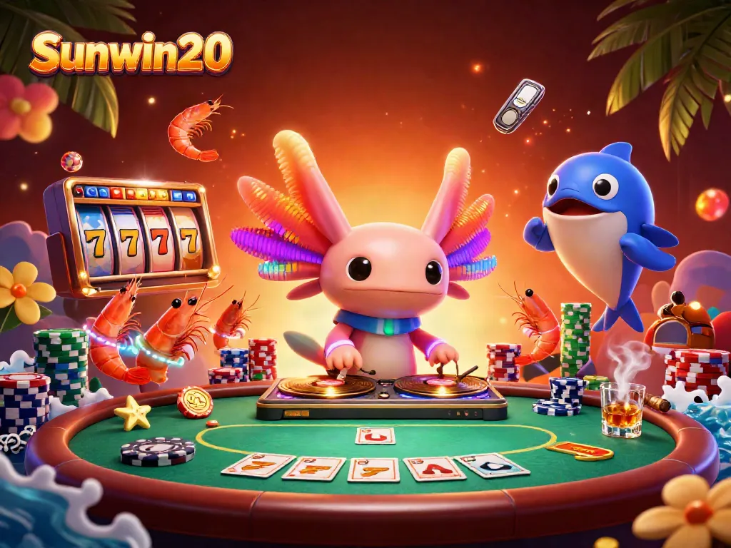 Experience the exciting world of Sunwin20 with vibrant characters and casino game elements in 3D.