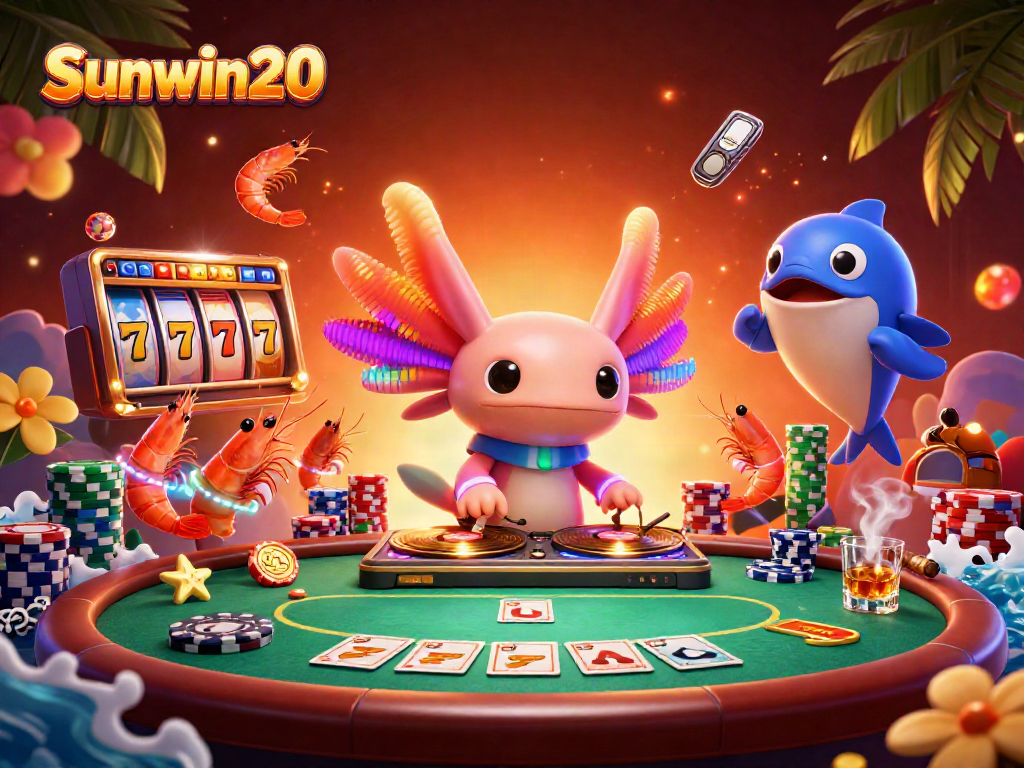 Experience the exciting world of Sunwin20 with vibrant characters and casino game elements in 3D.