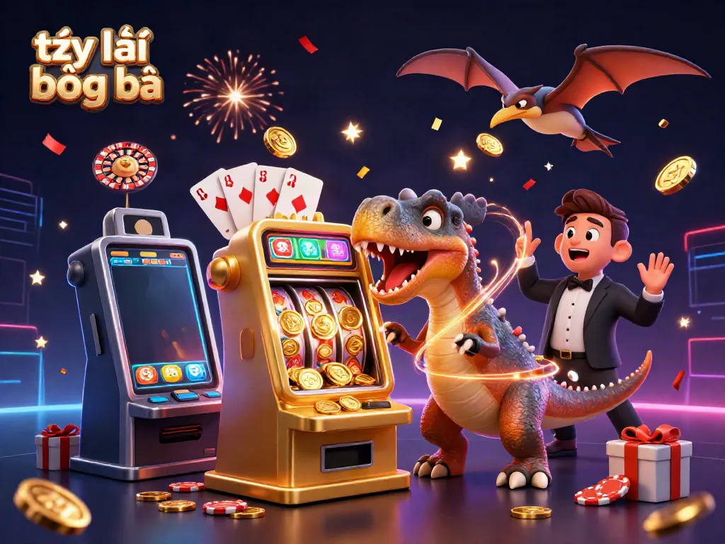 Experience the thrill of tỷ lệ bóng đá with exciting slot machines and dynamic characters in a lively casino scene.