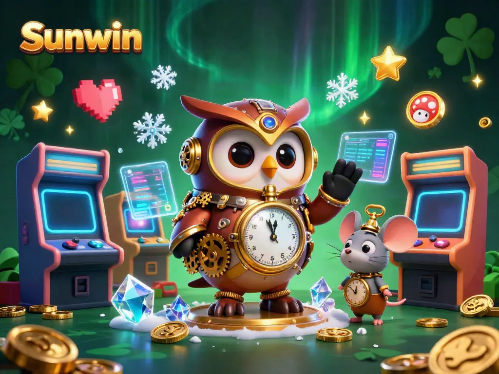Experience thrilling wins at Sunwin with vibrant retro arcade elements and engaging casino visuals.
