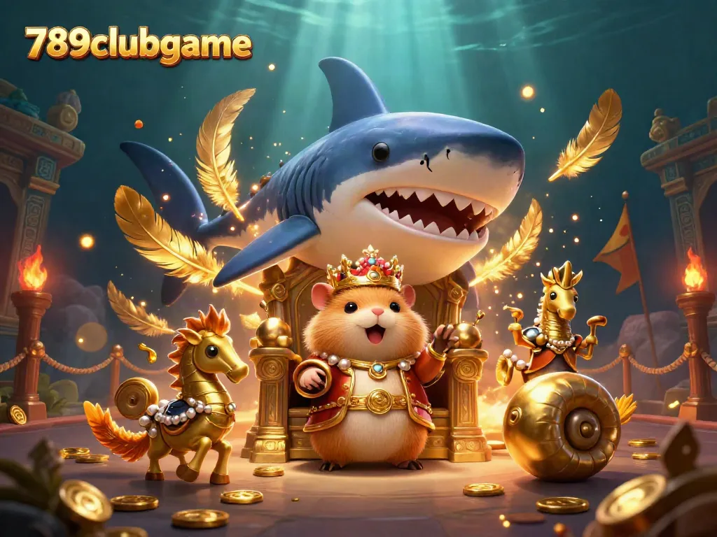 Engage with 789clubgame in an underwater adventure featuring a golden hamster king surrounded by seahorse guards.