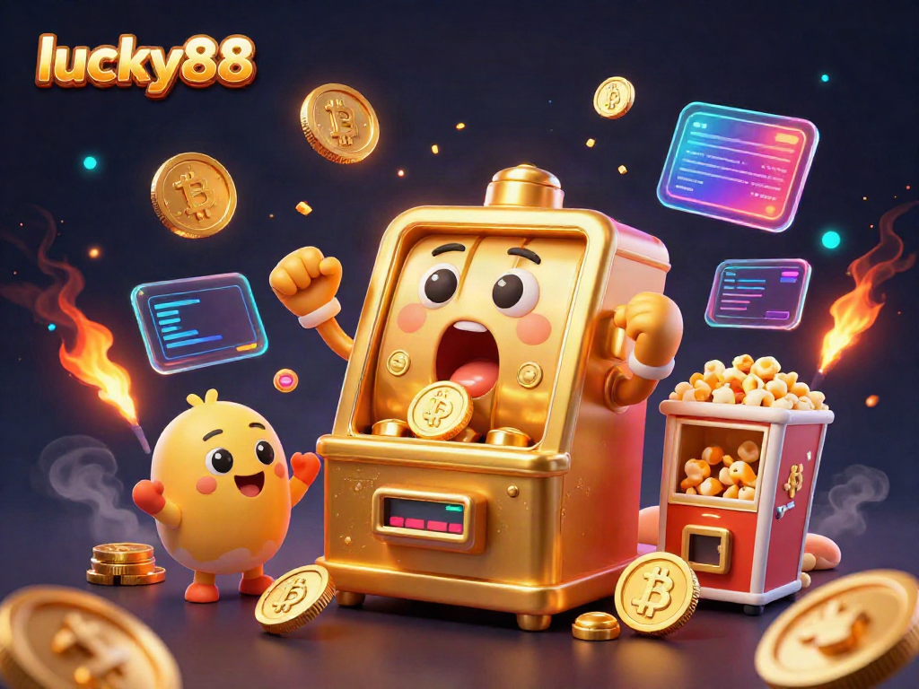 Experience thrilling wins with lucky88 as the lively slot machine celebrates a jackpot amid digital coins and gaming elements.