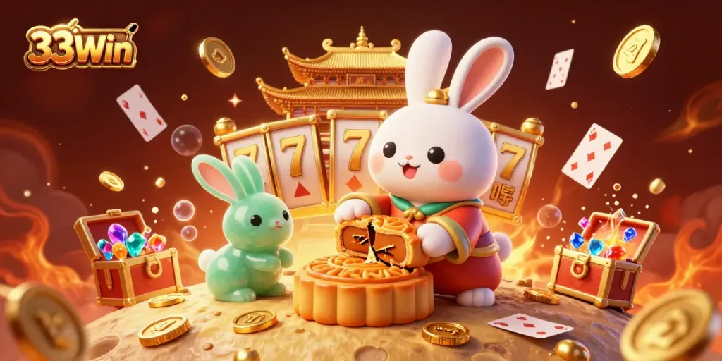 Experience the excitement of gambling at 33Win with a vibrant 3D casino illustration featuring mythical elements.