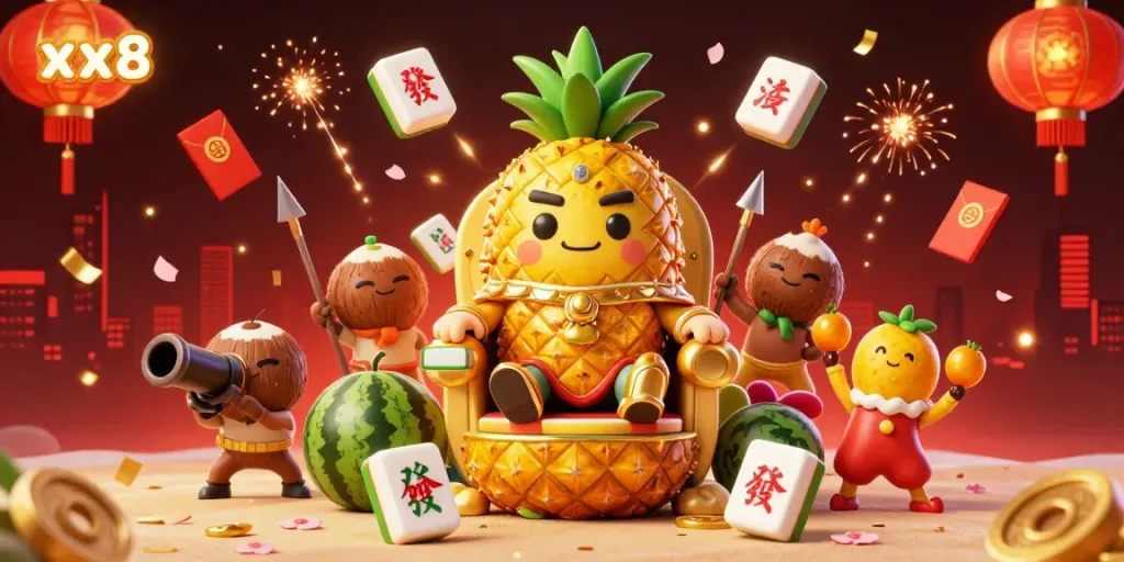 Engage with the excitement of xx8 at a vibrant beach casino featuring a pineapple king and lively gameplay elements.