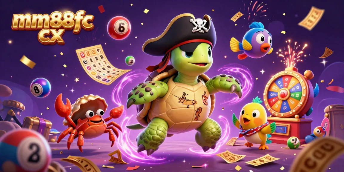 Engage with mm88fc cx in a vibrant 3D casino scene featuring a pirate turtle, and colorful dynamic gaming elements.