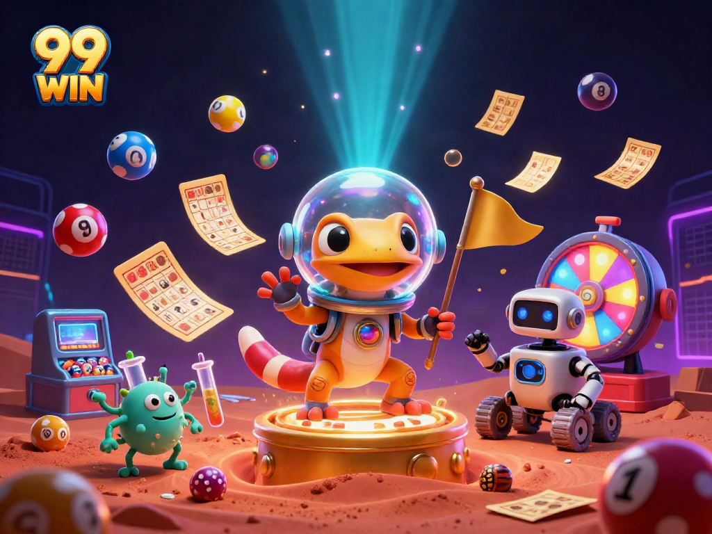 Experience the excitement at 99 WIN with a Martian gecko uncovering a hidden casino on Mars.