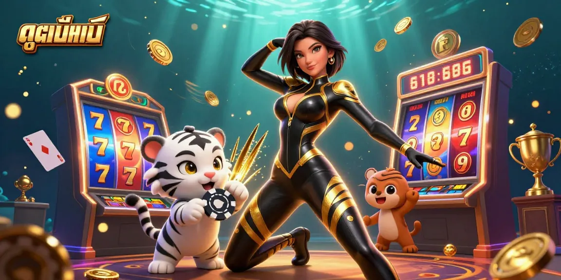 Experience immersive ดูหนังออนไลน์ with dynamic slots and engaging characters in a vibrant casino scene.