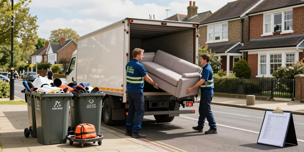House clearance London team efficiently removing furniture, showcasing eco-friendly practices and professional service.