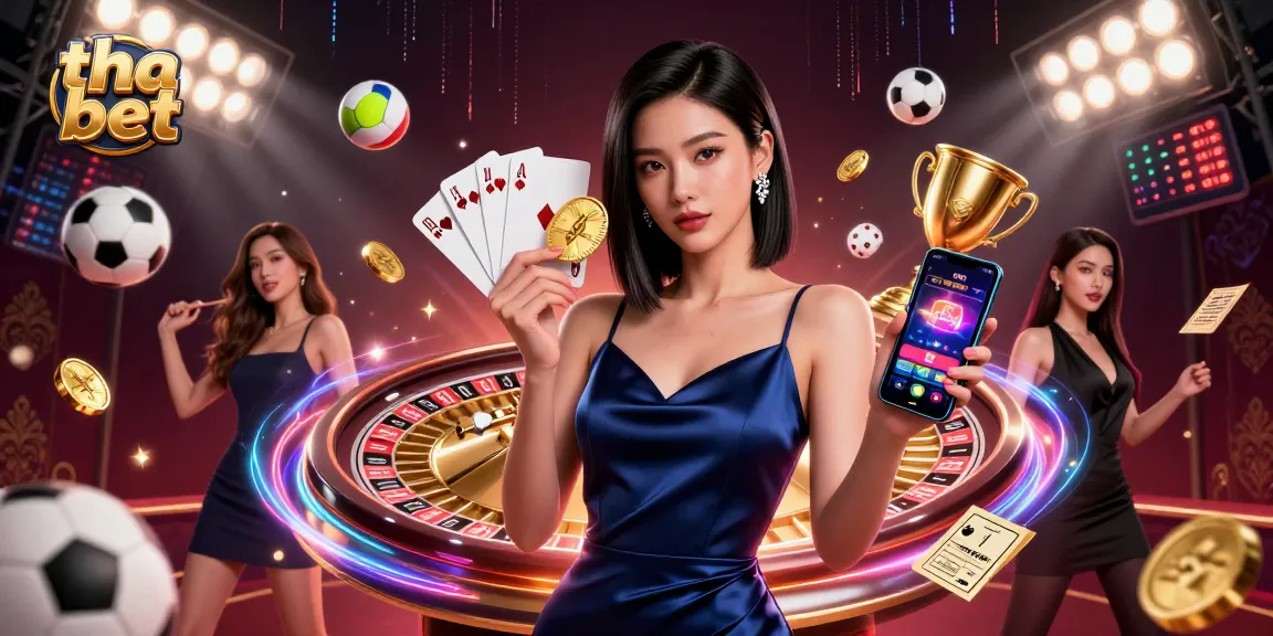 Experience thrilling gameplay with tha bet featuring a stunning Asian woman in a navy dress holding casino chips.
