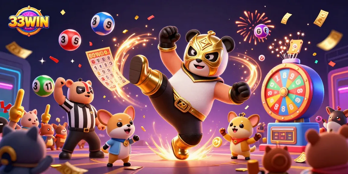 Experience thrilling gaming action at 33WIN with vibrant lottery balls and dynamic scenes.