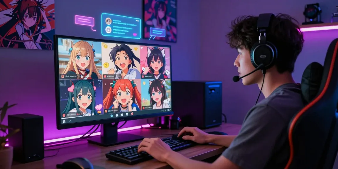 Interactive user engaging in hentai ai chat with animated characters and vibrant digital surroundings.