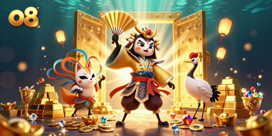 Experience the thrill of o8 casino with grand treasures and characters in action.