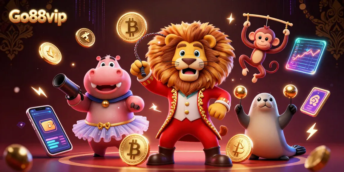 Engage in thrilling gameplay at Go88vip with vibrant characters and digital casino elements.