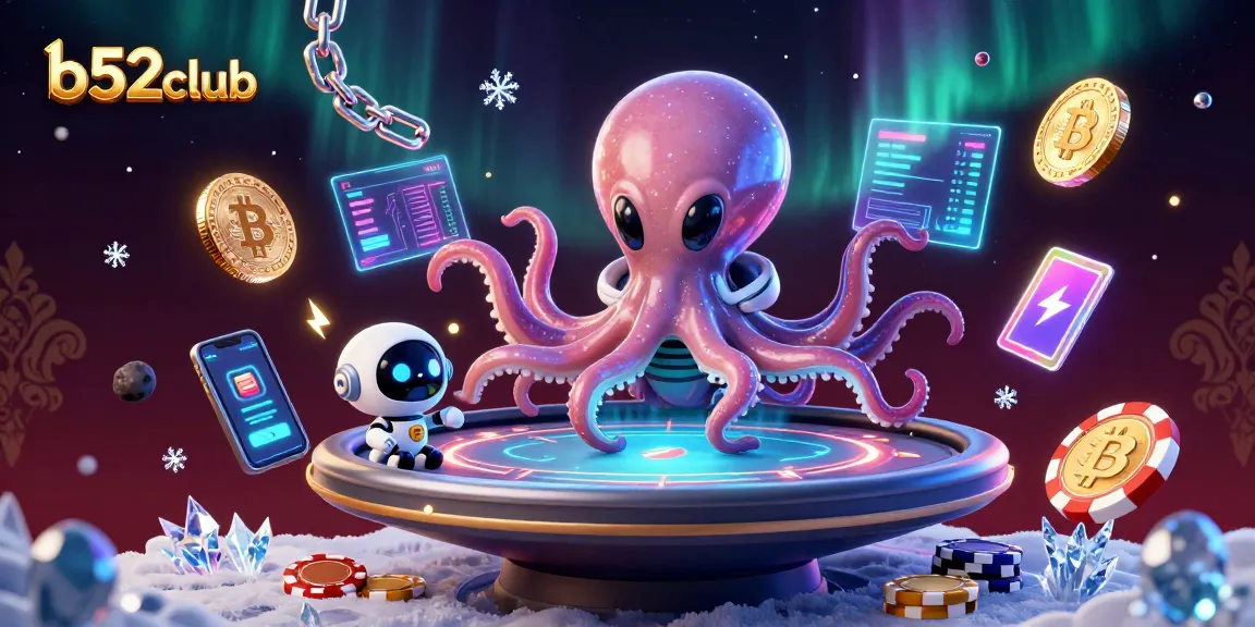 Engage in thrilling poker games at b52club with an alien octopus and a vibrant cosmic backdrop.
