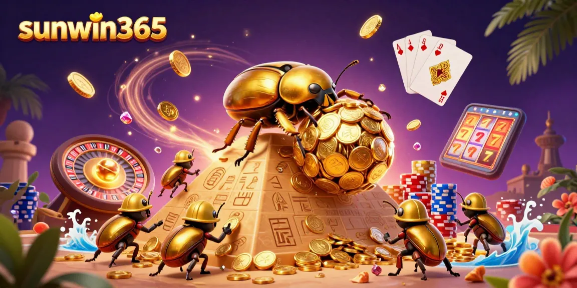 Experience exhilarating gameplay at sunwin365 with golden coins and exciting casino elements in this vibrant illustration.
