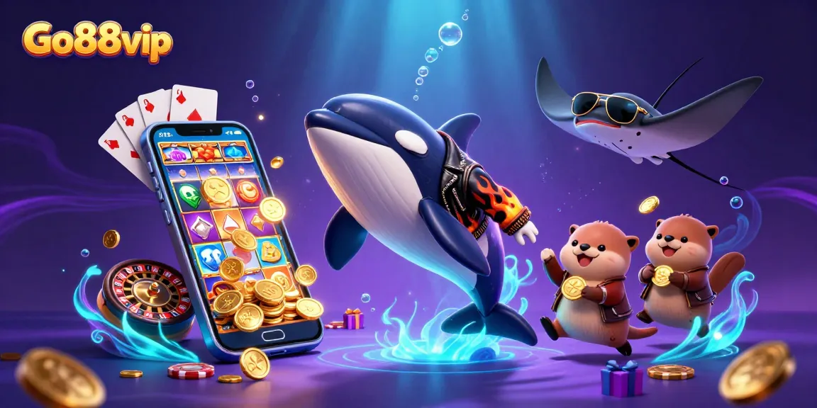 Experience winning excitement with Go88vip as sea creatures celebrate with coins and vibrant slot games.