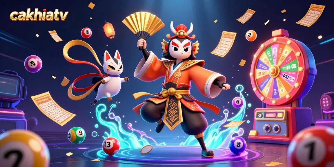 Experience dynamic gaming action on Cakhiatv with colorful lottery balls and vibrant prize elements.