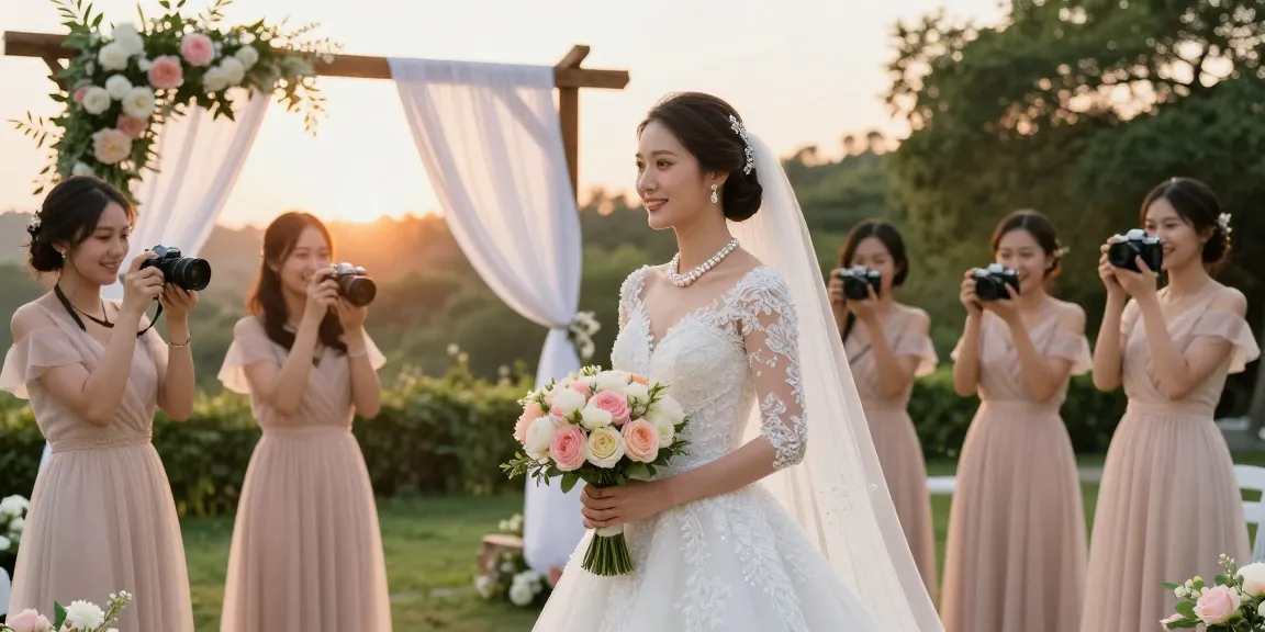 Beautiful bride showcasing bridal jewellery for wedding day in a romantic outdoor wedding scene.