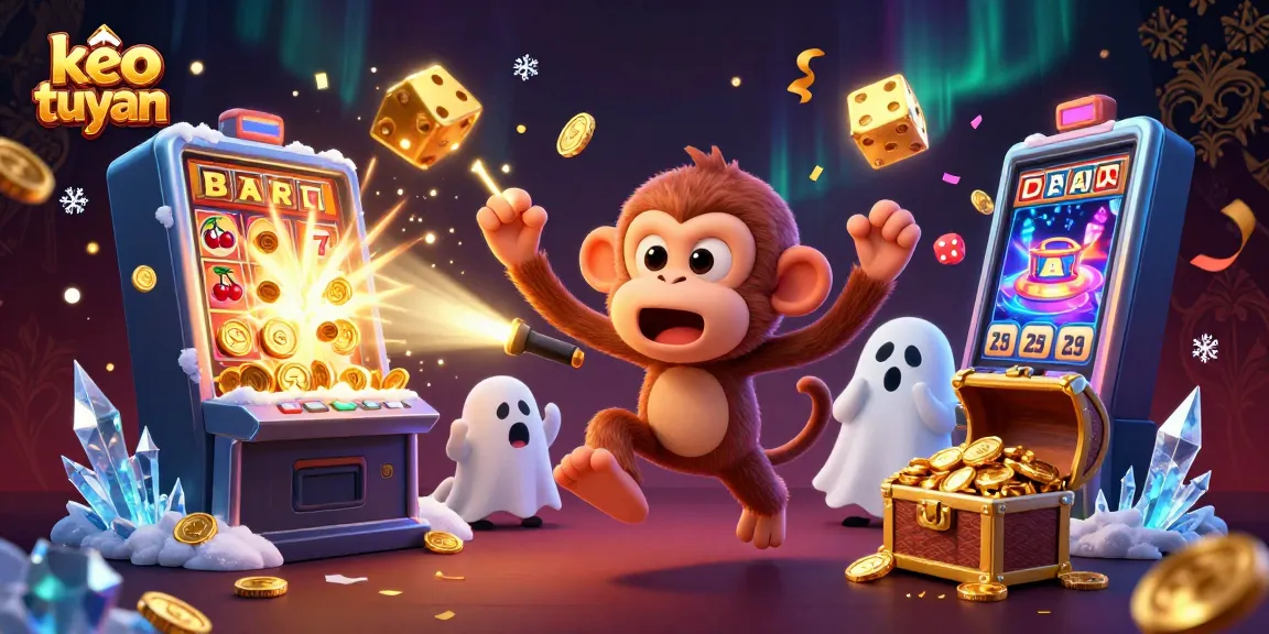 Experience the excitement of keo truc tuyen with a playful ghost-hunter puppy tracking a mischievous poltergeist in a vibrant casino scene.