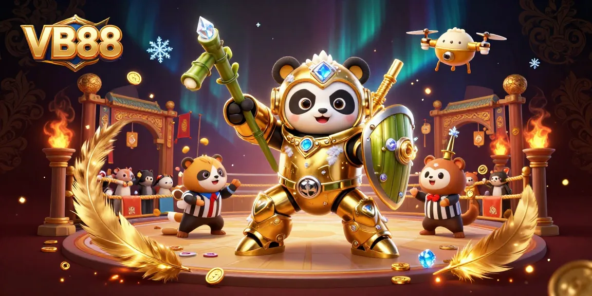 Engage in thrilling VB88 online casino adventures with a vibrant mech-suit panda and fierce battles.