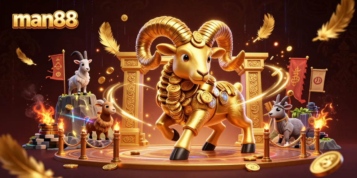 Experience the excitement of man88 as a golden ram charges through a dynamic casino scene.