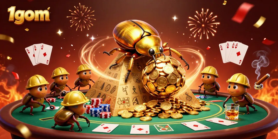 Engage in thrilling betting at 1gom with dynamic golden beetles and festive casino elements.