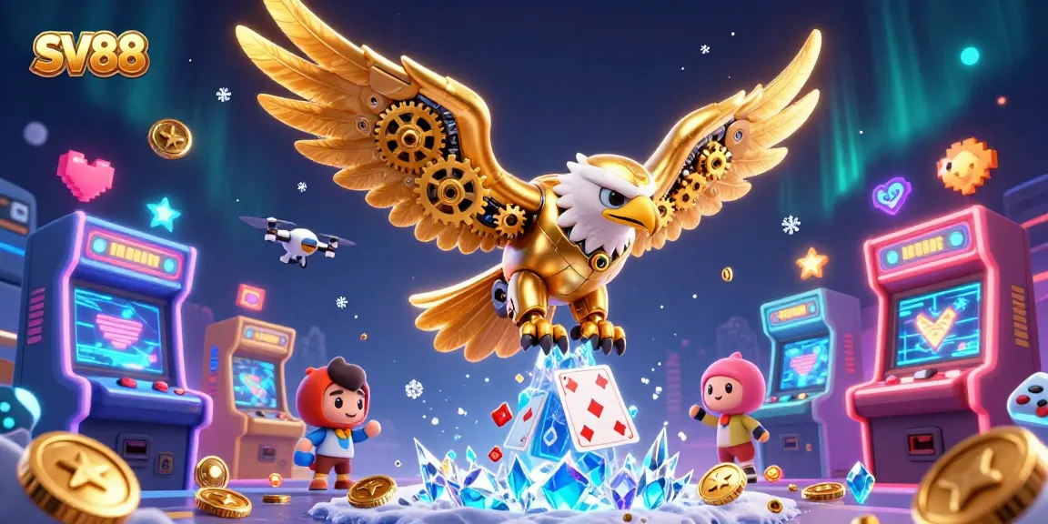SV88 engages players with a thrilling dive through holographic playing cards and vibrant casino elements.