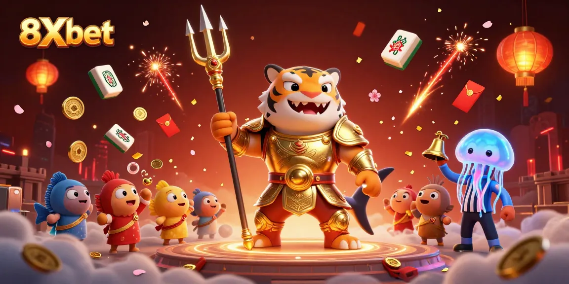 Engage in thrilling gameplay at 8Xbet with a dazzling undersea casino championship featuring a golden shark and lively fish audience.
