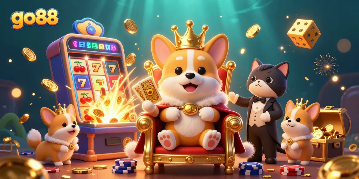 Win big with go88's exciting games featuring royal corgis and vibrant casino elements.