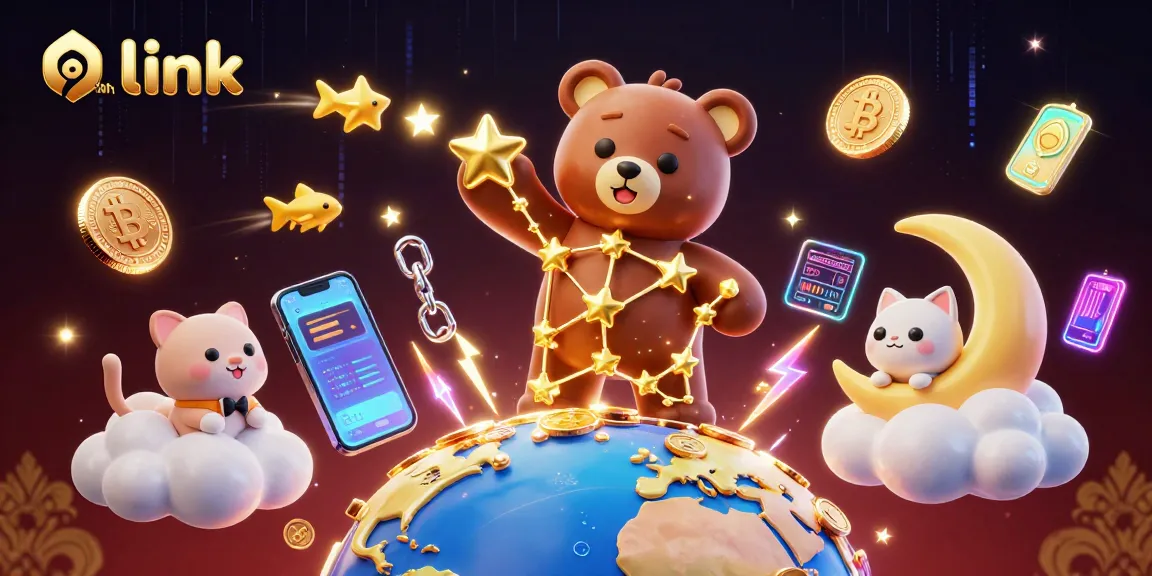 Discover exciting gaming moments at link 98win with vibrant colorful 3D digital illustration.