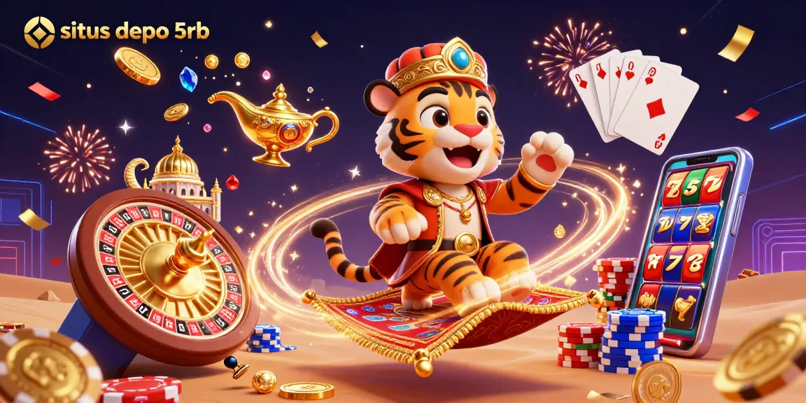 Immerse in the excitement of situs depo 5rb with vibrant slot reels and gold coins cascading everywhere.