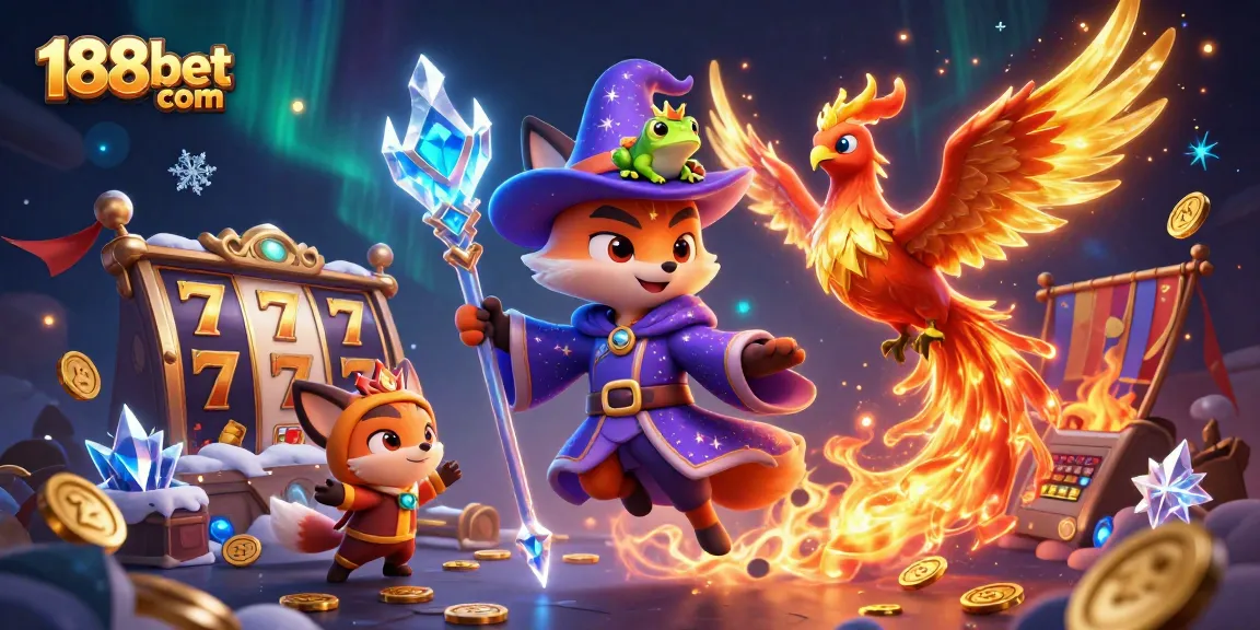Experience thrilling gaming action at 188bet com with rich visuals of slot reels and mystical characters.