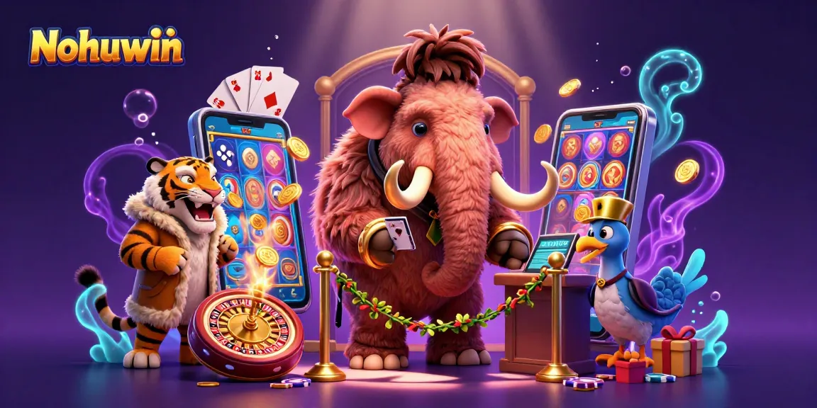 Experience winning thrills at Nohuwin with vibrant 3D casino action featuring unique characters.