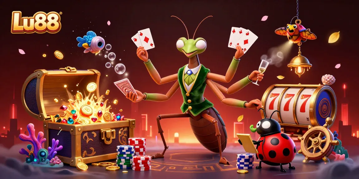 Experience the excitement of Lu88 with a vibrant 3D casino illustration, showcasing games and charm.
