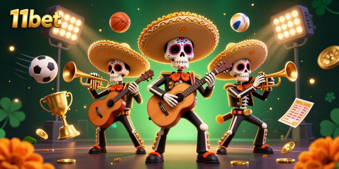 Betting on sports with 11bet through a vibrant 3D casino illustration showcasing festive characters.