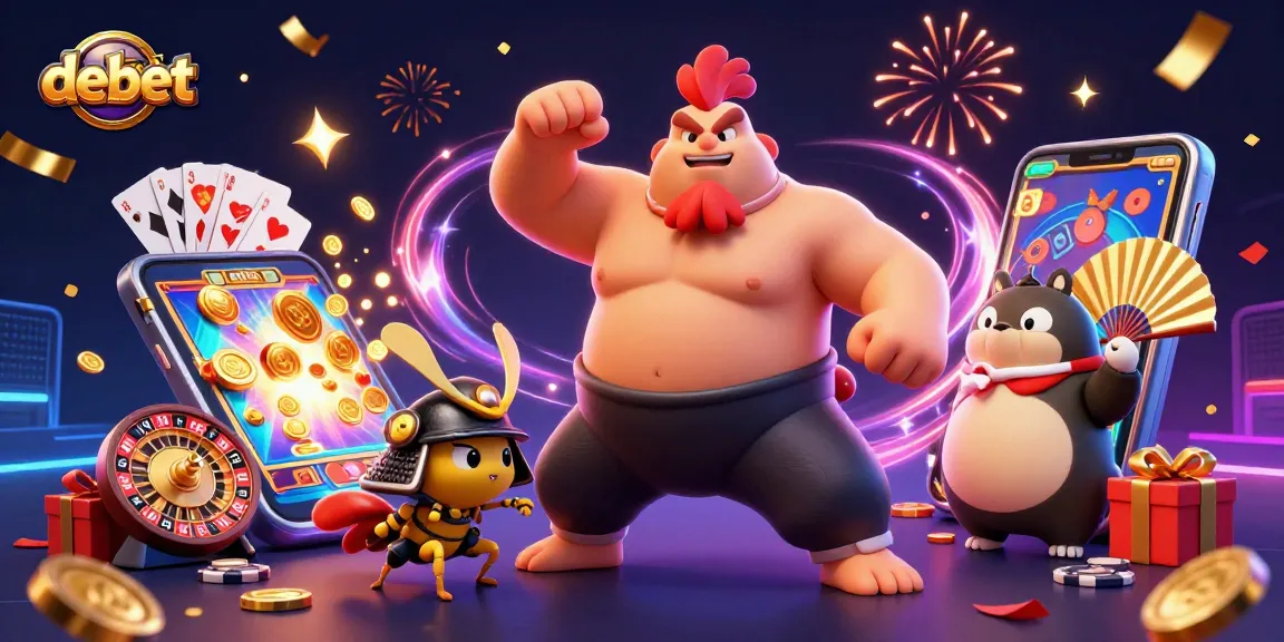 Experience thrilling debet action with colorful slots, lively characters, and vibrant casino elements.