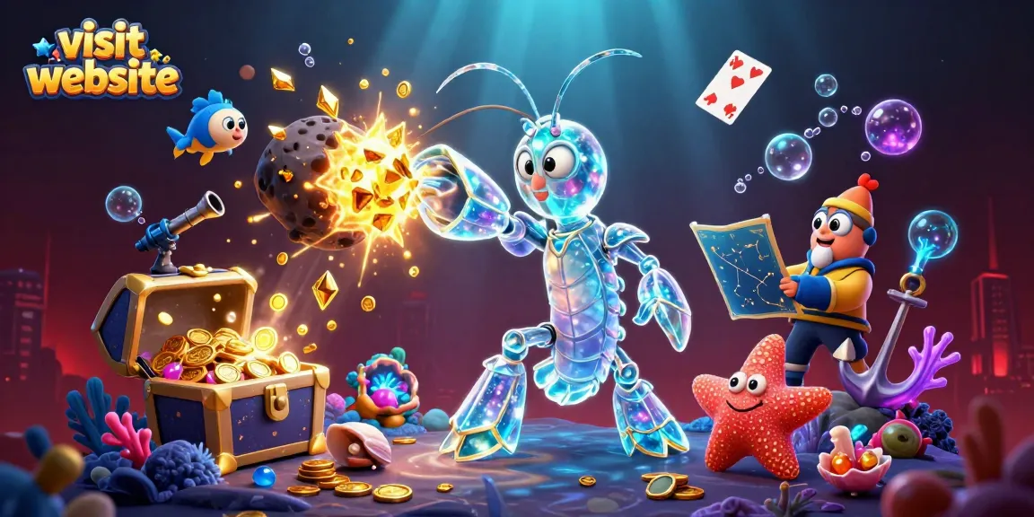 Experience the thrill in this vibrant illustration where you visit website and uncover treasures with aquatic heroes.