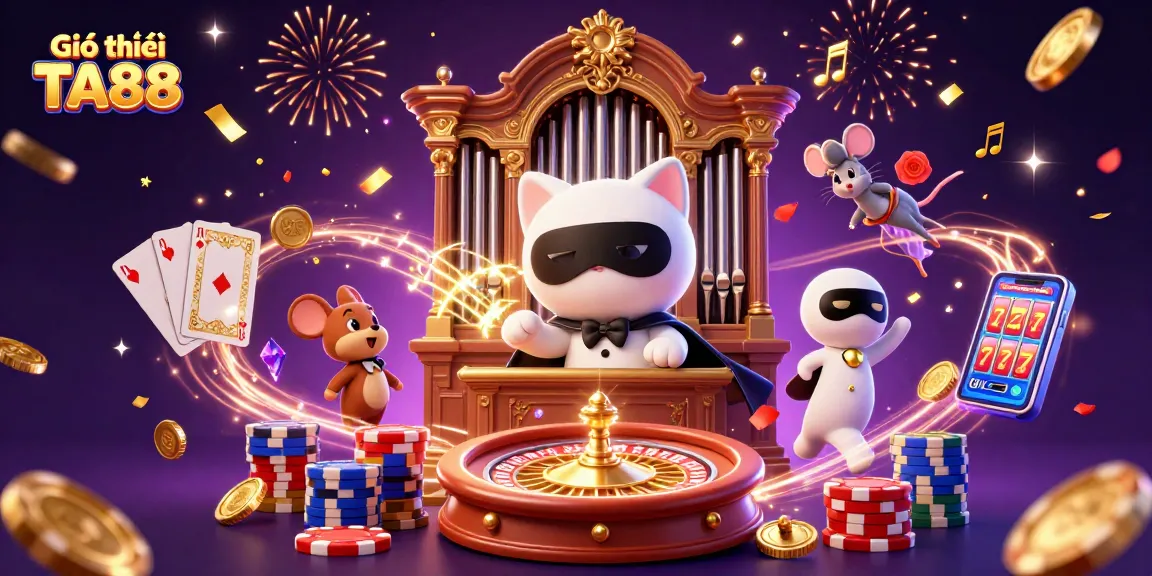 Experience the excitement of Giới thiệu TA88 with vibrant casino characters and dynamic gaming elements.
