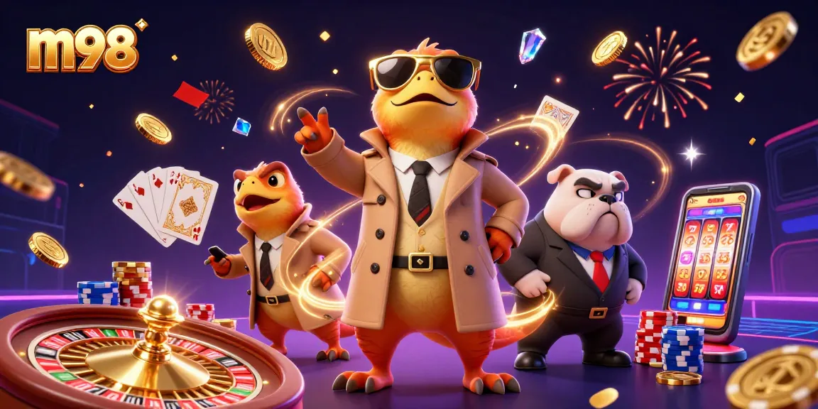 Experience the excitement of m98 with raptors in a trench coat entering a VIP casino lounge.