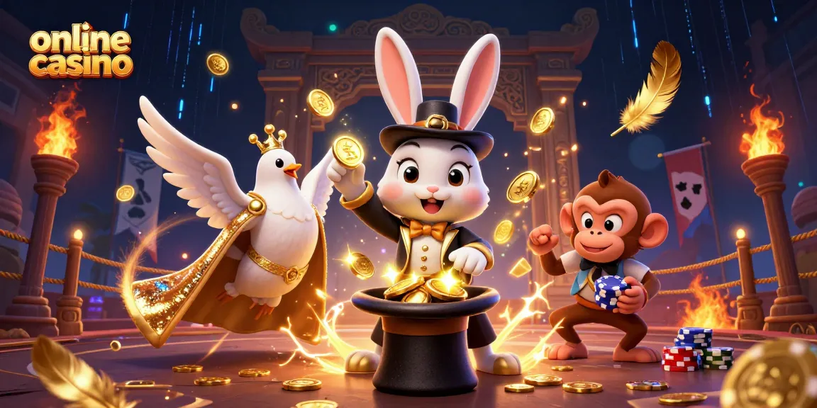 Experience the thrill of an online casino with a magician bringing forth coins and poker chips!